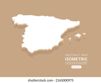 España mapea blanco sobre fondo marrón con vector isométrico.