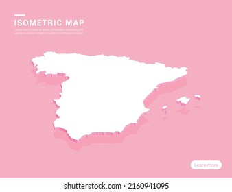 Spain map white on pink background with 3d isometric vector illustration