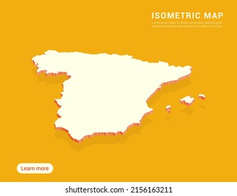 Spain map white on yellow background with 3d isometric vector illustration.