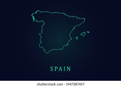 Spain Map - World Map International vector template with thin green outline or outline graphic sketch style and green color isolated on dark background - Vector illustration eps 10