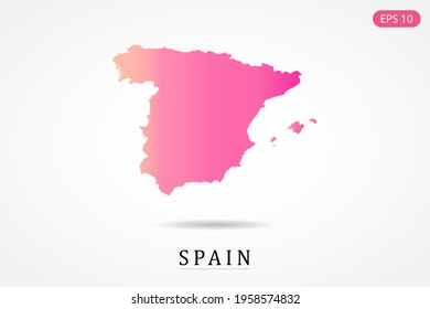 Spain Map - World Map International vector template with Pink gradient color isolated on white background - Vector illustration eps 10