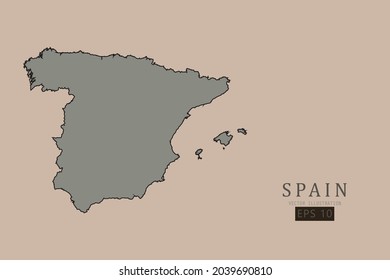Spain Map - World Map International vector template with old classic style and gray color on map isolated on brown background - Vector illustration eps 10