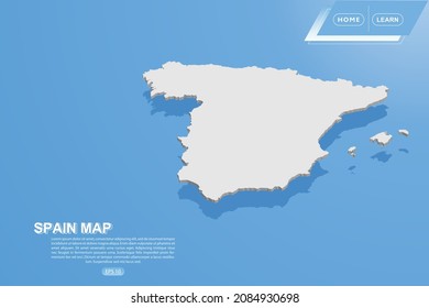 Mapa de España - Mapa mundial Modelo vectorial internacional con estilo isométrico que incluye sombra, color blanco sobre fondo azul para el diseño, sitio web, infografía - Ilustración vectorial eps 10
