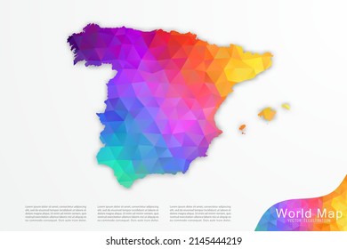 Mapa de España - Mapa Mundial Plantilla vectorial internacional con estilo de polígono y gradiente colorido aislado en fondo blanco para sitio web, diseño, infografía - Ilustración vectorial eps 10