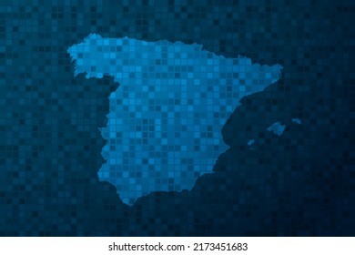 Spain Map - World Map international vector template with technology style isolated on blue pixel background for education, design, website, infographic - Vector illustration eps 10