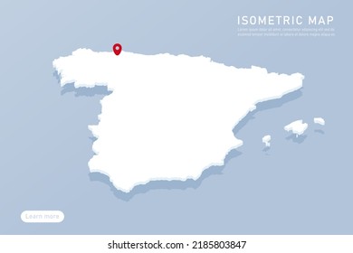 Spain Map - World map International vector template with isometric style including shadow, white, blue color isolated on blue background for design, infographic - Vector illustration eps 10