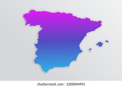 Mapa de España - Mapa mundial Plantilla vectorial internacional con 3D, estilo de papel que incluye sombra y azul gradiente, color púrpura sobre fondo gris para el diseño, infografía - Ilustración vectorial eps 10