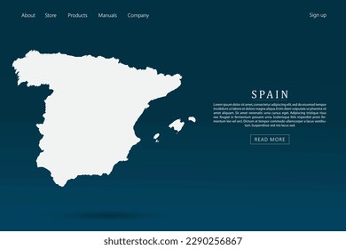 Spain Map - World map international vector template with 3d white color on dark blue and green gradient color background for website template design, infographic - Vector illustration eps 10