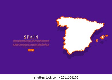 Spain map - World map vector template with isometric style including shadow, white and orange color on purple background - Vector illustration eps 10