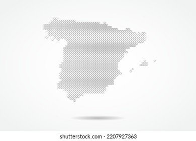 Spain Map - World map vector template with square pixel thin black and outline sketch style isolated on white background for education, infographic, design - Vector illustration eps 10