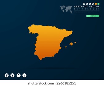 Spain map of Yellow and orange gradient on dark background vector.