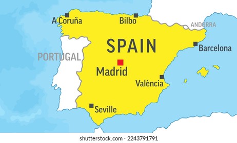 Spain Map. Zoom on World Map. Vector Illustration