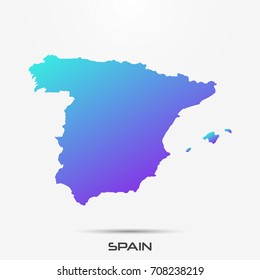 Spain map,border with purple,turquoise gradient. Vector illustration