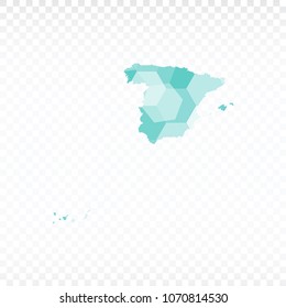 Spain map-Polygonal map is made of colorful hexagons using the gradient method. On a plain background. Vector illustration eps 10.