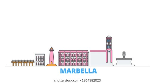 Spain, Marbella line cityscape, flat vector. Travel city landmark, oultine illustration, line world icons
