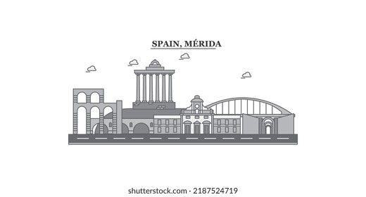 Spain, Merida city skyline isolated vector illustration, icons