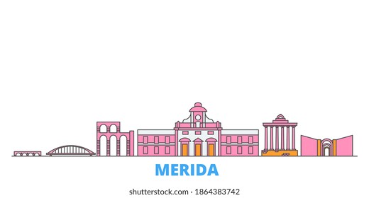 Spain, Merida line cityscape, flat vector. Travel city landmark, oultine illustration, line world icons