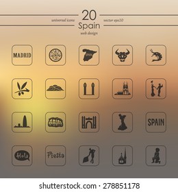 Spain modern icons for mobile interface on blurred background