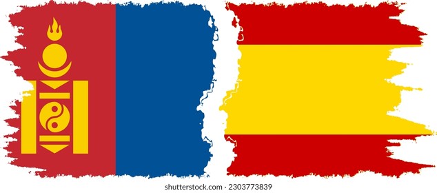 Spain and Mongolia grunge flags connection, vector