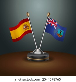 Spain and Montserrat table flags relation  with gradient backgrund. Vector Illustration