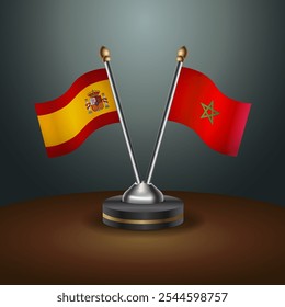 Spain and Morocco table flags relation  with gradient backgrund. Vector Illustration