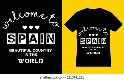 ''Spain'' most beautiful country in the world, welcome banner T-shirt design in vector
