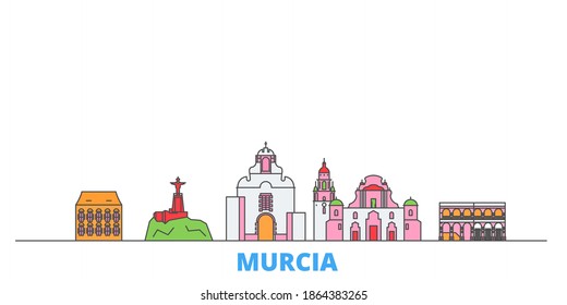 Spain, Murcia line cityscape, flat vector. Travel city landmark, oultine illustration, line world icons