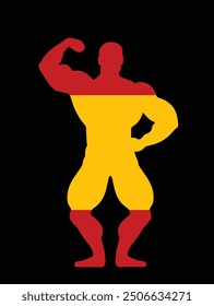 Spanien muskulösen Bodybuilder Spanien Flagge Vektor Silhouette Illustration einzeln. Patriot Sport Mann starke Arme. Bodybuilder Athlet zeigt Muskeln. Muskuläre Körperform stellen Ausstellungswettbewerb.