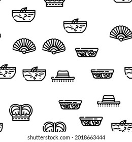 Spain Nation Heritage Vector Seamless Pattern Thin Line Illustration