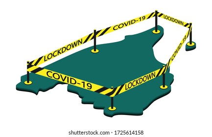Spain national blockage concept in connection with the coronavirus crisis of Covid disease 19. An isometric illustration on a white background.
