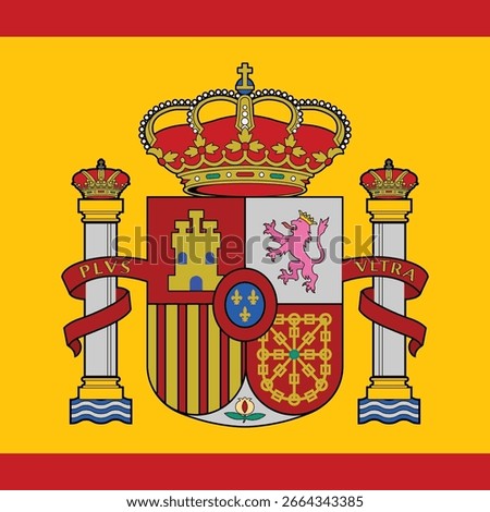 Spain National Coat of Arms – Vector Illustration on Yellow Background