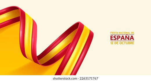 Día nacional de España, 12 de Octubre, fiesta nacional de Espana, doblando cinta en colores de la bandera nacional española. Fondo de la celebración.