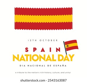 Dia Nacional da Espanha. Banner de celebração do dia nacional da Espanha em 12 de outubro com sua bandeira. O dia recorda a descoberta das Américas em 1492