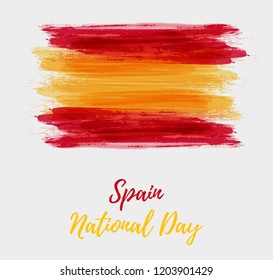 Spain National day background. Abstract brushed watercolor flag of Spain. Holiday template background.