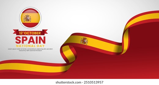 Projeto de fundo do dia nacional da Espanha com bandeira de fita de ondulação. Dia da Independência da Espanha