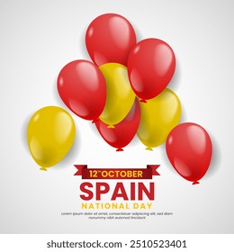 Spain national day banner background with spanish colors balloons illustration