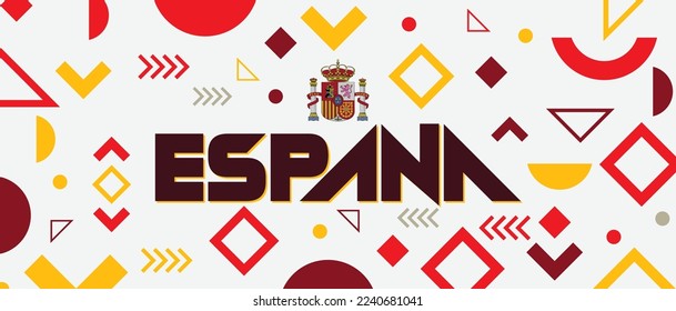 Spain national day banner for España , Espana or Espania with abstract retro modern geometric design memphis style. Flag of spain with typography red yellow color theme. 