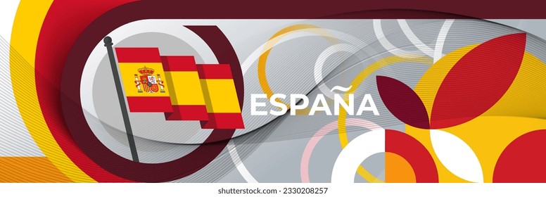 Spain national day banner for España , Espana or Espania with abstract retro modern geometric design. Flag of Spain with red yellow color corporate business theme. Barcelona and Madrid background.
