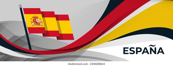 Spain national day banner for España , Espana or Espania with abstract retro modern geometric design. Flag of Spain with red yellow color corporate business theme. Barcelona and Madrid background.