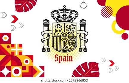 Banner del día nacional de España, España, España o España con diseño abstracto moderno. Bandera y mapa de España con tipografía de color amarillo rojo