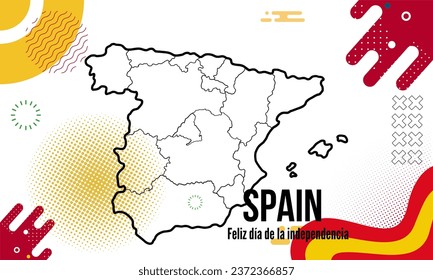 Spain national day banner for España , Espana or Espania with abstract modern design. Flag and map of Spain with typography red yellow color theme