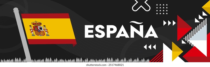 Spain national day banner for España , Espana Flag or Espania with abstract modern design. Map of Spain.