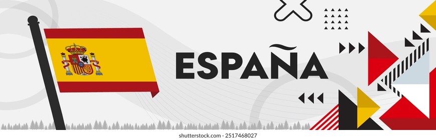 Spain national day banner for España , Espana Flag or Espania with abstract modern design. Map of Spain.