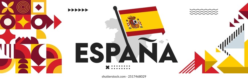 Spain national day banner for España , Espana Flag or Espania with abstract modern design. Map of Spain.