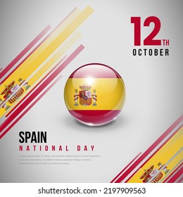 Spain National Day. Poster Template Design. Glass effect style illustration.