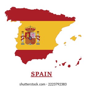 Spain National Flag Map Design, Illustration Of Spain Country Flag Inside The Map