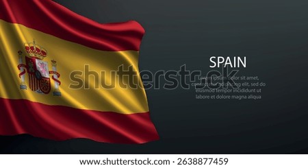 Spain national flag with ripples and shadows on a gradient black backdrop