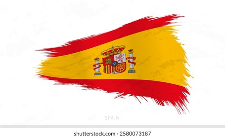 Spain National Flag with Textured Brush Strokes. Artistic Brush Stroke Design.