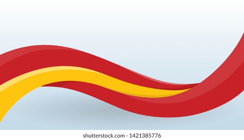 Spain National flag. Waving unusual shape. Design template for decoration of flyer and card, poster, banner and logo. Isolated vector illustration.