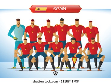 Spain National Football Team for International Tournament. Vector illustration.